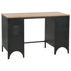 vidaXL Escritorio con doble pedestal madera abeto y acero 120x50x76 cm