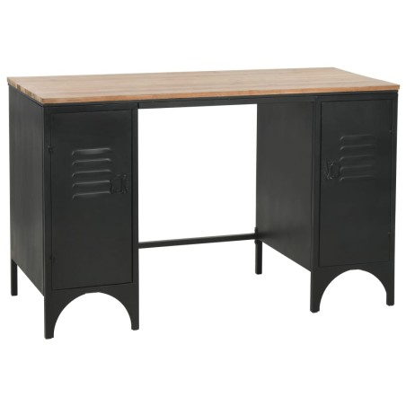 vidaXL Escritorio con doble pedestal madera abeto y acero 120x50x76 cm