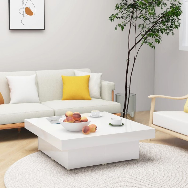 vidaXL Mesa de centro madera contrachapada blanco brillante 90x90x28cm vidaXL Mesa de centro madera contrachapada blanco brillante 90x90x28cm