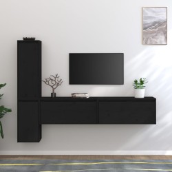 vidaXL Muebles para TV 4 piezas madera maciza de pino negro