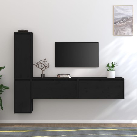 vidaXL Muebles para TV 4 piezas madera maciza de pino negro