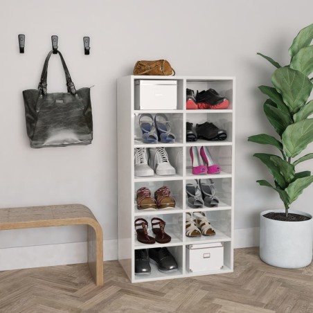 vidaXL Zapatero de madera contrachapada blanco brillo 54x34x100,5 cm