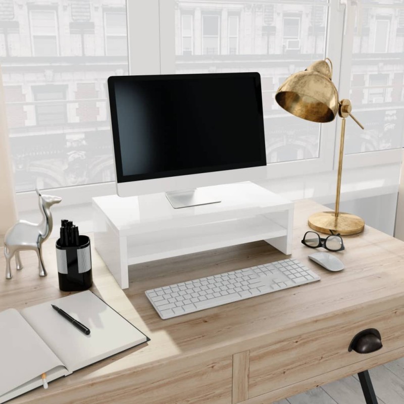 vidaXL Soporte para pantalla contrachapada blanco brillante 42x24x13cm vidaXL Soporte para pantalla contrachapada blanco brillante 42x24x13cm