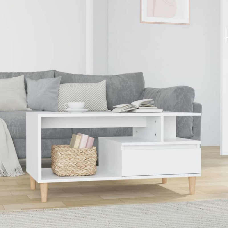 vidaXL Mesa de centro madera contrachapada blanco brillo 90x49x45 cm vidaXL Mesa de centro madera contrachapada blanco brillo 90x49x45 cm