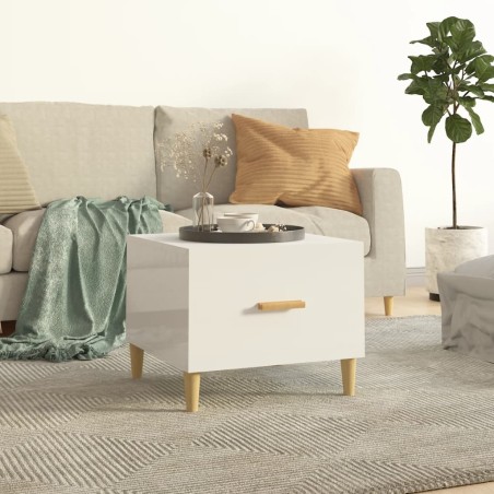 vidaXL Mesa de centro madera contrachapada brillo blanco 50x50x40 cm