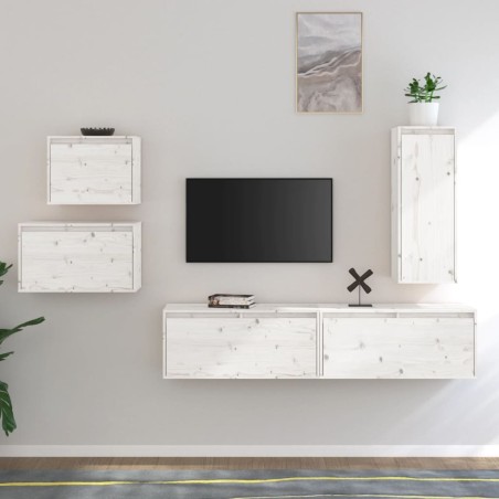 vidaXL Muebles para TV 5 piezas madera maciza de pino blanco