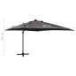 vidaXL Sombrilla voladiza con poste y luces LED gris antracita 300 cm vidaXL Sombrilla voladiza con poste y luces LED gris antracita 300 cm