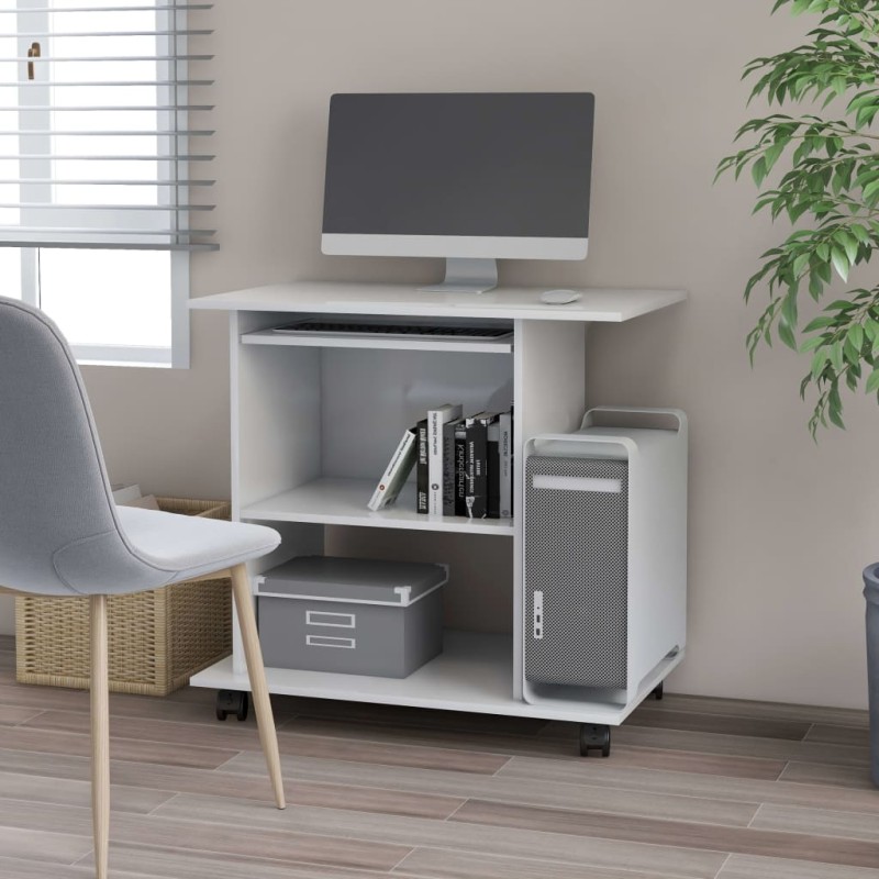 vidaXL Mesa de ordenador madera contrachapada blanco brillo 80x50x75cm vidaXL Mesa de ordenador madera contrachapada blanco brillo 80x50x75cm