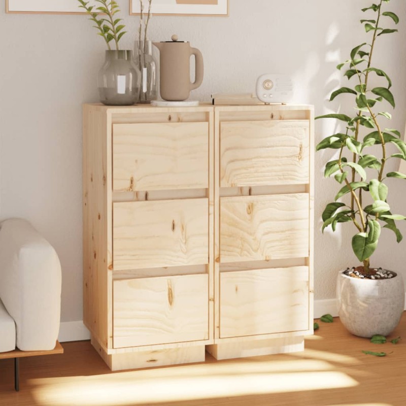 vidaXL Aparador 2 uds madera maciza de pino 32x34x75 cm vidaXL Aparador 2 uds madera maciza de pino 32x34x75 cm