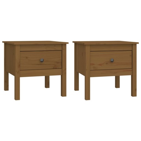 vidaXL Mesa auxiliar 2 uds madera maciza pino marrón miel 50x50x49 cm