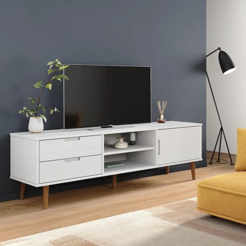 vidaXL Mueble de TV MOLDE madera maciza de pino blanca 158x40x49 cm
