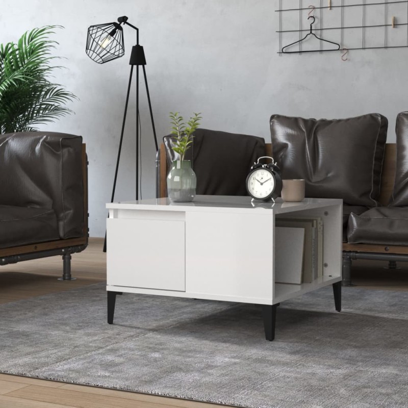 vidaXL Mesa de centro madera contrachapada blanco brillo 55x55x36,5 cm vidaXL Mesa de centro madera contrachapada blanco brillo 55x55x36,5 cm