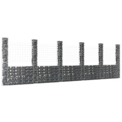 vidaXL Cesta de gaviones forma de U 6 postes de hierro 620x20x200 cm