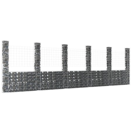 vidaXL Cesta de gaviones forma de U 6 postes de hierro 620x20x200 cm