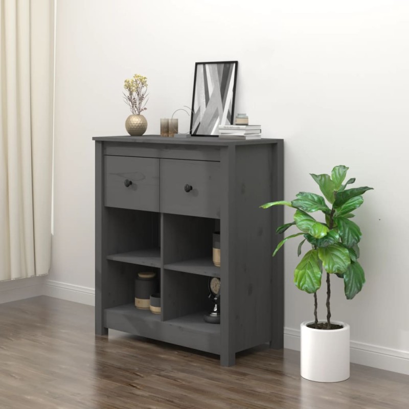 vidaXL Aparador de madera maciza de pino gris 70x35x80 cm vidaXL Aparador de madera maciza de pino gris 70x35x80 cm