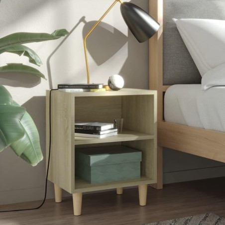 vidaXL Mesita de noche con patas madera maciza roble Sonoma 40x30x50cm