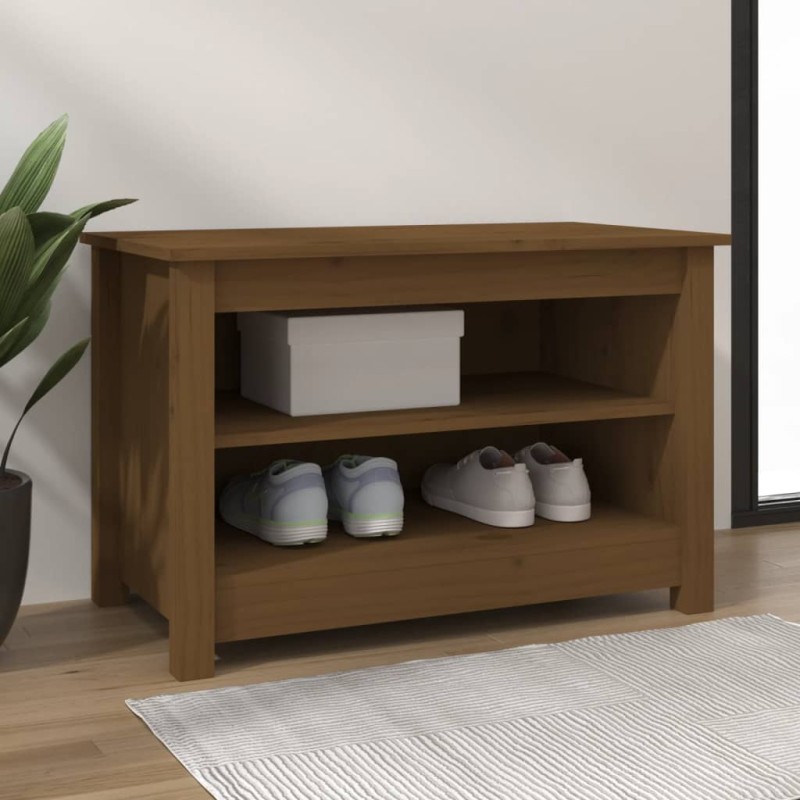 vidaXL Banco zapatero madera maciza de pino marrón miel 70x38x45,5cm vidaXL Banco zapatero madera maciza de pino marrón miel 70x38x45,5cm
