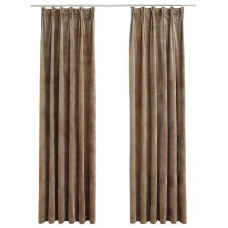 vidaXL Cortinas opacas con ganchos 2 pzas terciopelo beige 140x225 cm