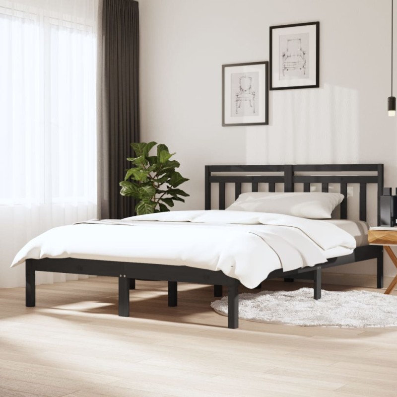 vidaXL Estructura de cama de madera maciza de pino gris 140x200 cm vidaXL Estructura de cama de madera maciza de pino gris 140x200 cm