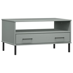 vidaXL Mesa de centro patas metal OSLO madera maciza gris 85x50x45 cm
