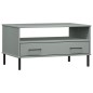 vidaXL Mesa de centro patas metal OSLO madera maciza gris 85x50x45 cm vidaXL Mesa de centro patas metal OSLO madera maciza gris 85x50x45 cm