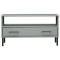 vidaXL Mesa de centro patas metal OSLO madera maciza gris 85x50x45 cm vidaXL Mesa de centro patas metal OSLO madera maciza gris 85x50x45 cm
