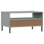 vidaXL Mesa de centro patas metal OSLO madera maciza gris 85x50x45 cm vidaXL Mesa de centro patas metal OSLO madera maciza gris 85x50x45 cm