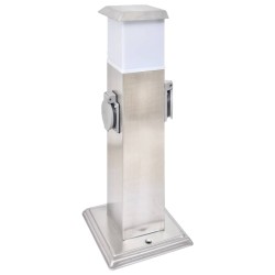 vidaXL Columna con enchufes de jardín con lámpara acero inoxidable