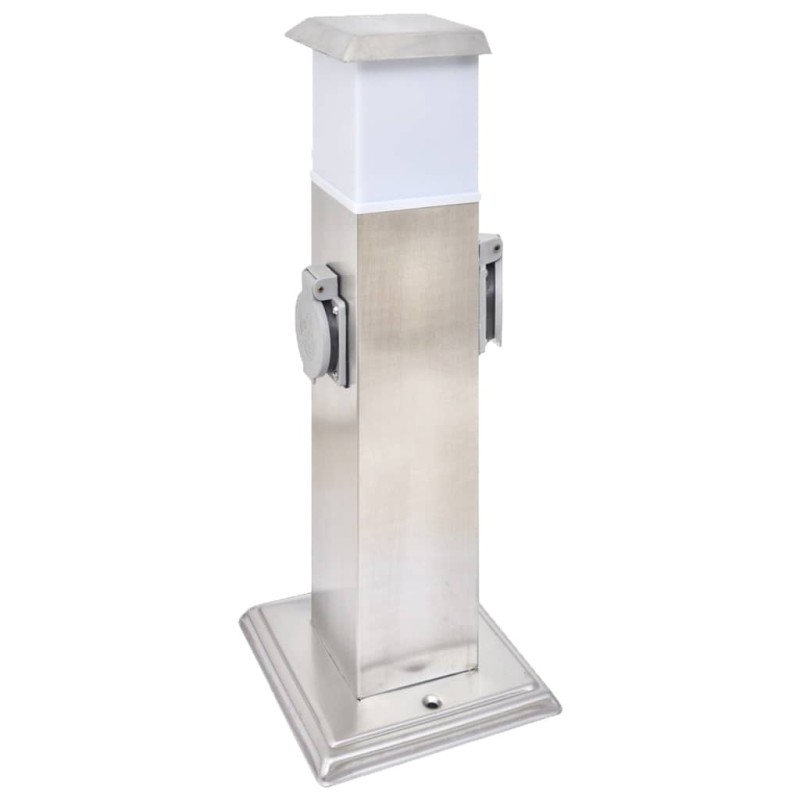 vidaXL Columna con enchufes de jardín con lámpara acero inoxidable vidaXL Columna con enchufes de jardín con lámpara acero inoxidable
