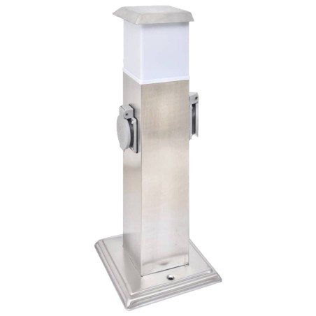 vidaXL Columna con enchufes de jardín con lámpara acero inoxidable