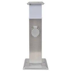 vidaXL Columna con enchufes de jardín con lámpara acero inoxidable
