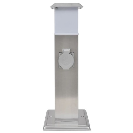 vidaXL Columna con enchufes de jardín con lámpara acero inoxidable