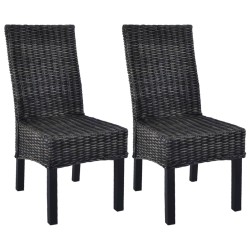 vidaXL Sillas de comedor ratán Kubu y madera mango negro 2 unidades 
