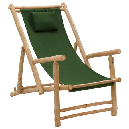 vidaXL Silla de playa de bambú y lona verde