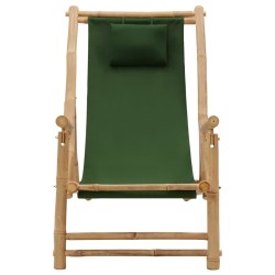 vidaXL Silla de playa de bambú y lona verde