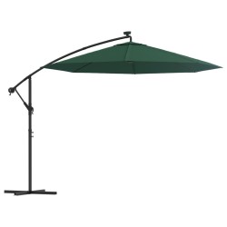 vidaXL Sombrilla colgante con luces LED y palo metálico 300 cm verde