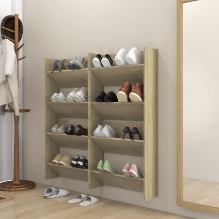 vidaXL Zapateros de pared 4 uds contrachapada roble Sonoma 60x18x60 cm