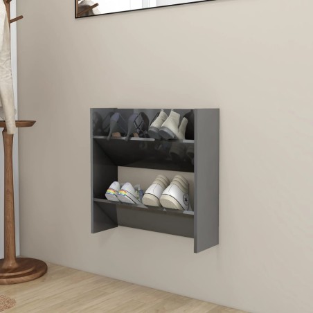 vidaXL Zapatero de pared madera contrachapada gris brillo 60x18x60 cm