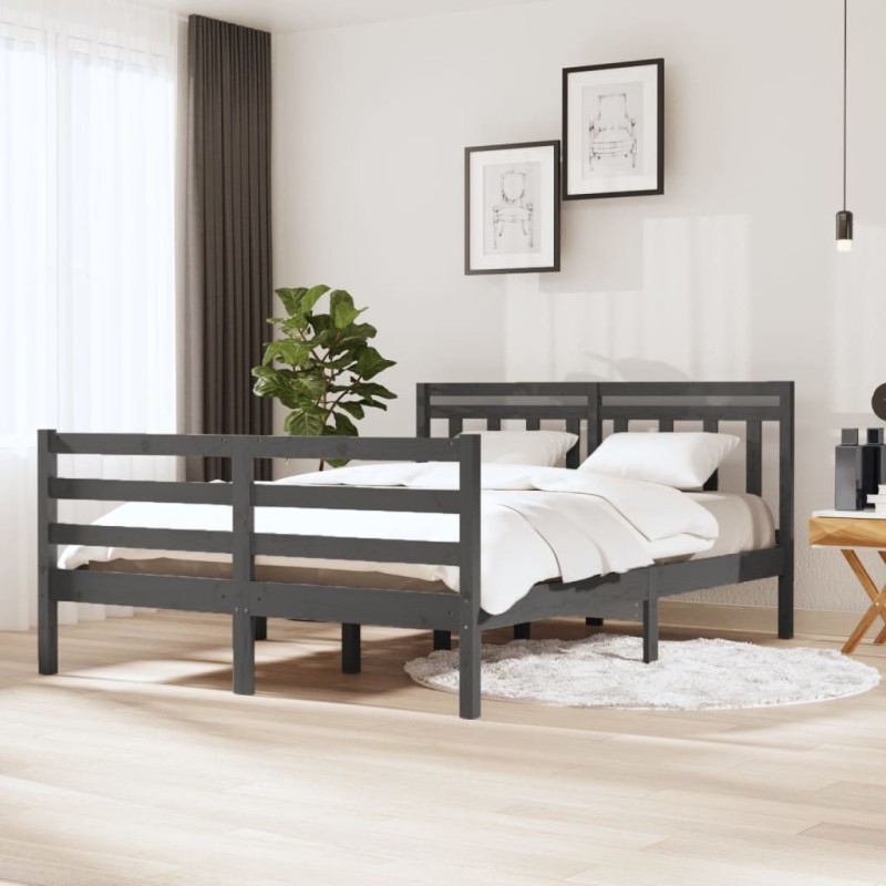 vidaXL Estructura de cama de madera maciza gris 140x190 cm vidaXL Estructura de cama de madera maciza gris 140x190 cm