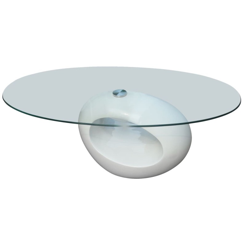 vidaXL Mesa de centro superficie ovalada de vidrio blanco brillante vidaXL Mesa de centro superficie ovalada de vidrio blanco brillante