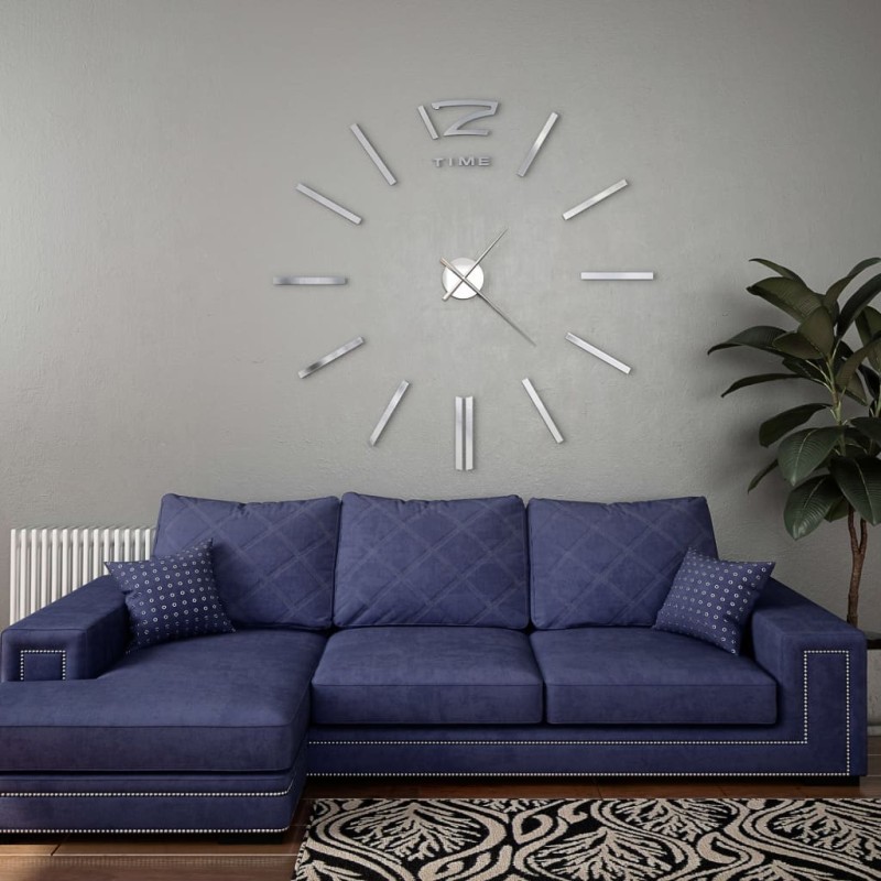 vidaXL Reloj de pared 3D con diseño moderno 100 cm XXL plateado vidaXL Reloj de pared 3D con diseño moderno 100 cm XXL plateado