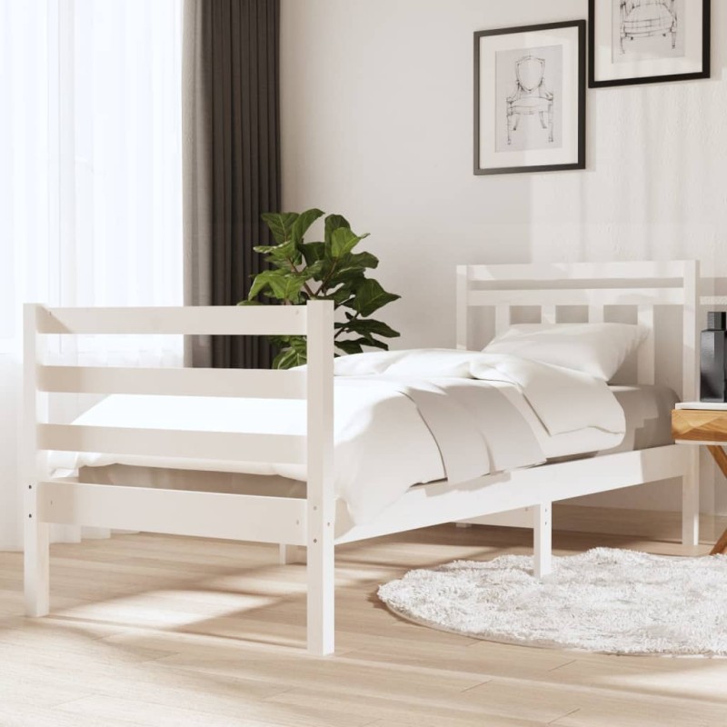 vidaXL Estructura de cama individual madera maciza blanco 75x190 cm vidaXL Estructura de cama individual madera maciza blanco 75x190 cm