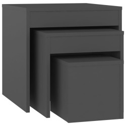 vidaXL Mesas apilables 3 piezas madera contrachapada gris