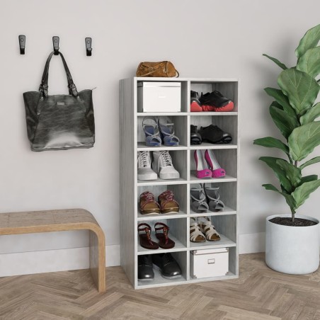 vidaXL Zapatero de madera contrachapada gris hormigón 54x34x100,5 cm