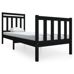 vidaXL Estructura de cama individual madera maciza negro 75x190 cm