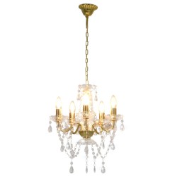 vidaXL Lámpara de araña con cuentas de cristal dorado redonda 5 x E14