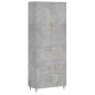 vidaXL Aparador alto madera contrachapada gris hormigón 69,5x34x180 cm