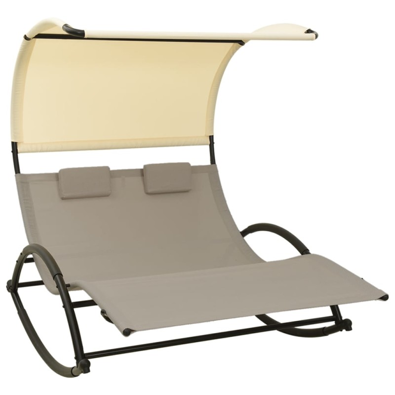 vidaXL Tumbona doble con toldo textilene color gris taupe y crema vidaXL Tumbona doble con toldo textilene color gris taupe y crema
