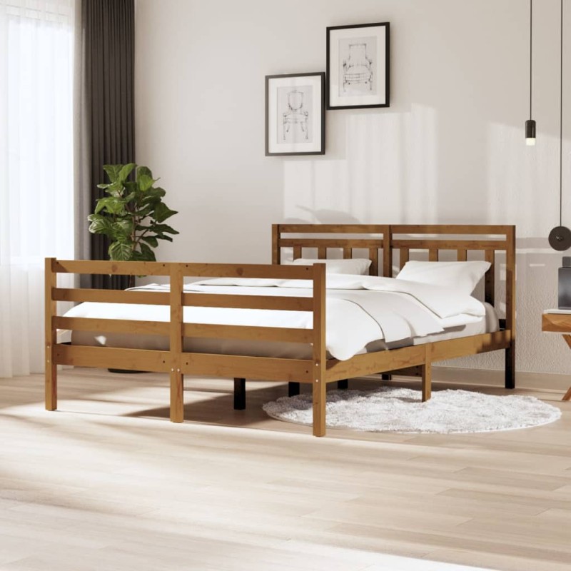 vidaXL Estructura de cama madera maciza marrón miel 140x200 cm vidaXL Estructura de cama madera maciza marrón miel 140x200 cm