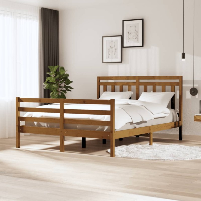 vidaXL Estructura de cama madera maciza marrón miel 5FT king 150x200cm vidaXL Estructura de cama madera maciza marrón miel 5FT king 150x200cm